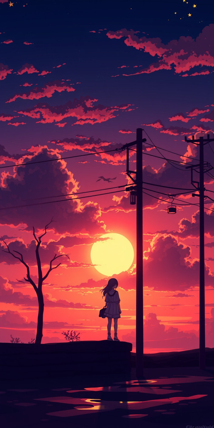 Anime sunset 4 Phone Wallpaper