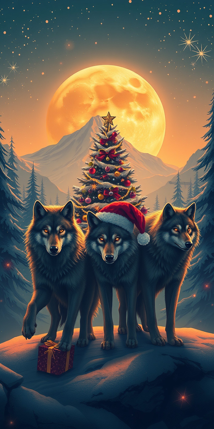 Christmas wolves 9 Phone Wallpaper