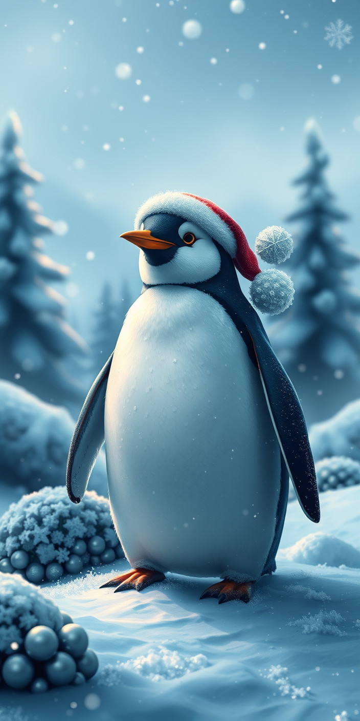 Christmas penguin 12 Phone Wallpaper