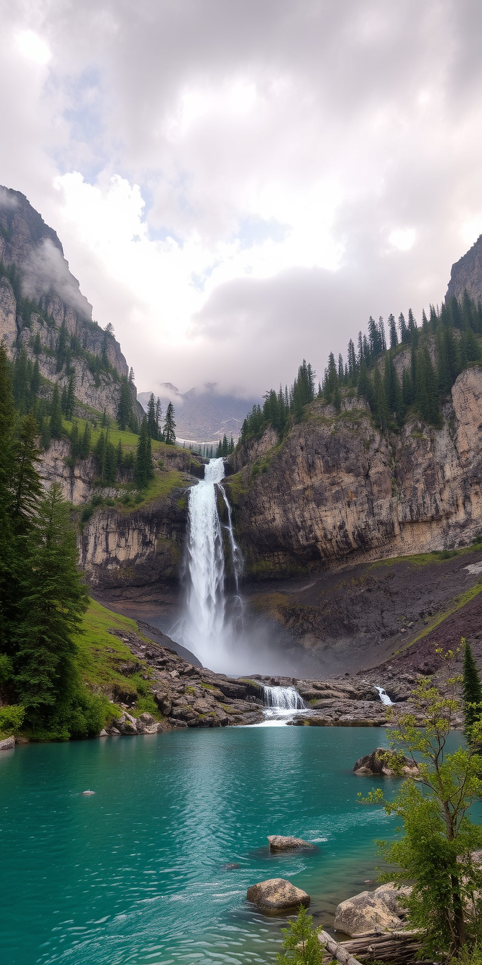Mountain and waterfall 4 Phone Wallpaper