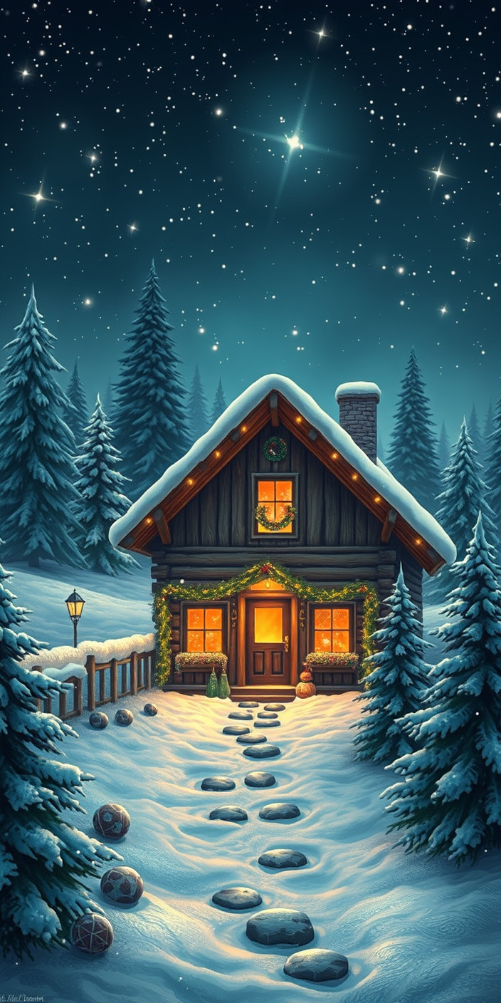 Christmas cabin 1 Phone Wallpaper