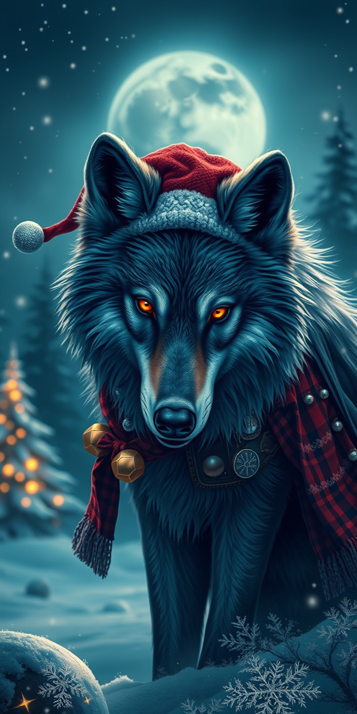Christmas wolf 2 Phone Wallpaper