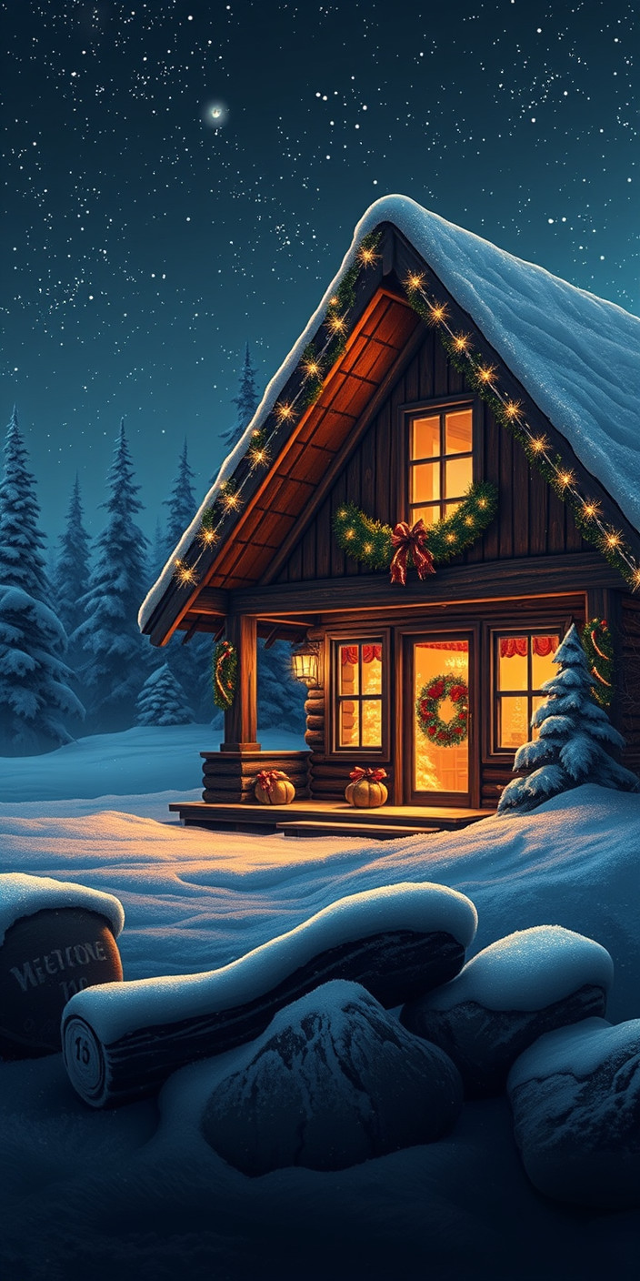 Christmas cabin 5 Phone Wallpaper