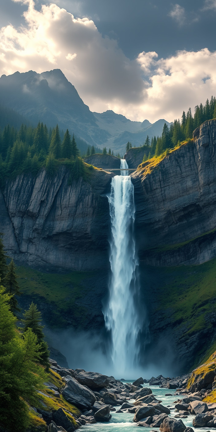 Mountain and waterfall 8 Phone Wallpaper