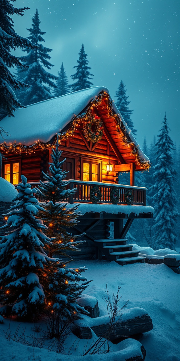 Christmas cabin 8 Phone Wallpaper