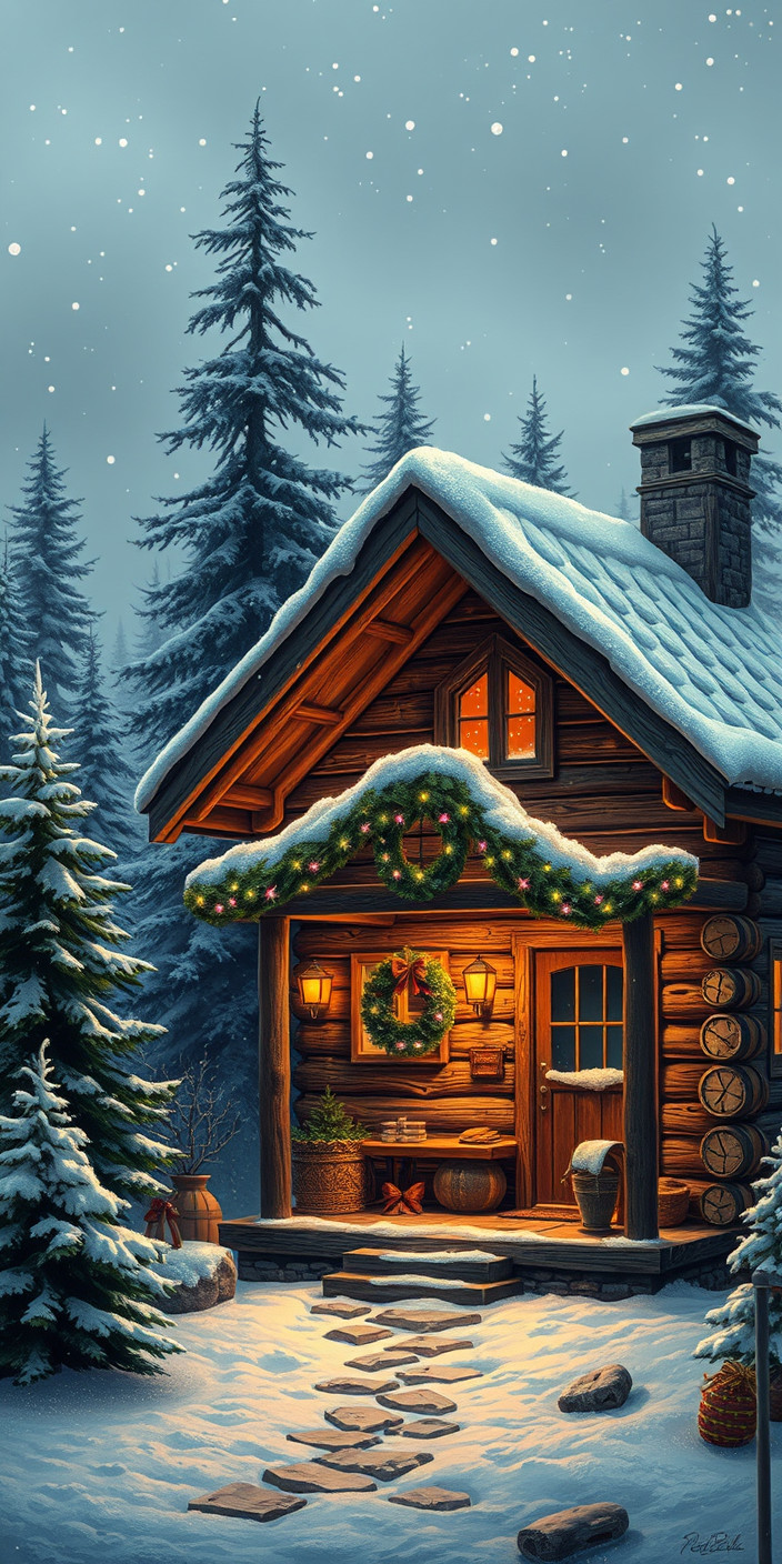 Log cabin christmas 3 Phone Wallpaper