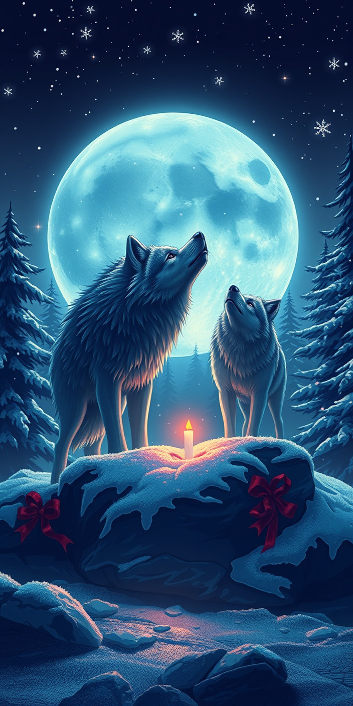 Christmas wolves 1 Phone Wallpaper