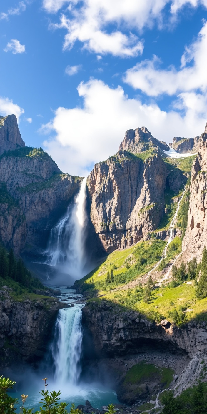 Mountain and waterfall 11 Phone Wallpaper