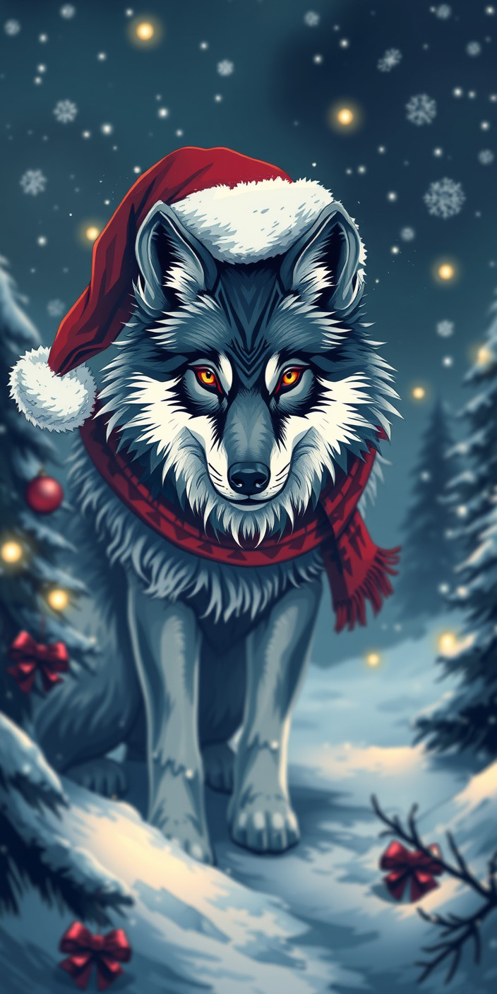 Christmas wolf 4 Phone Wallpaper