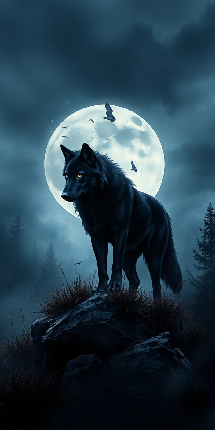 Black wolf 7 Phone Wallpaper