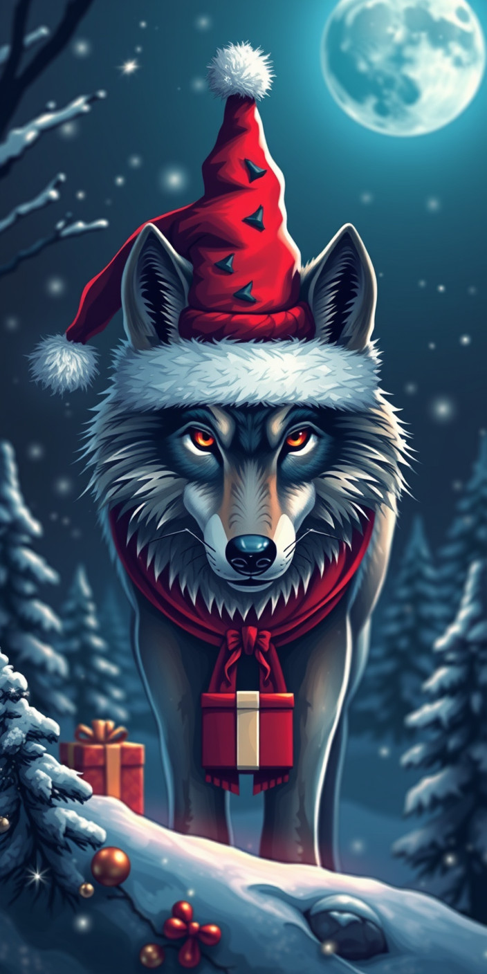Christmas wolf 1 Phone Wallpaper