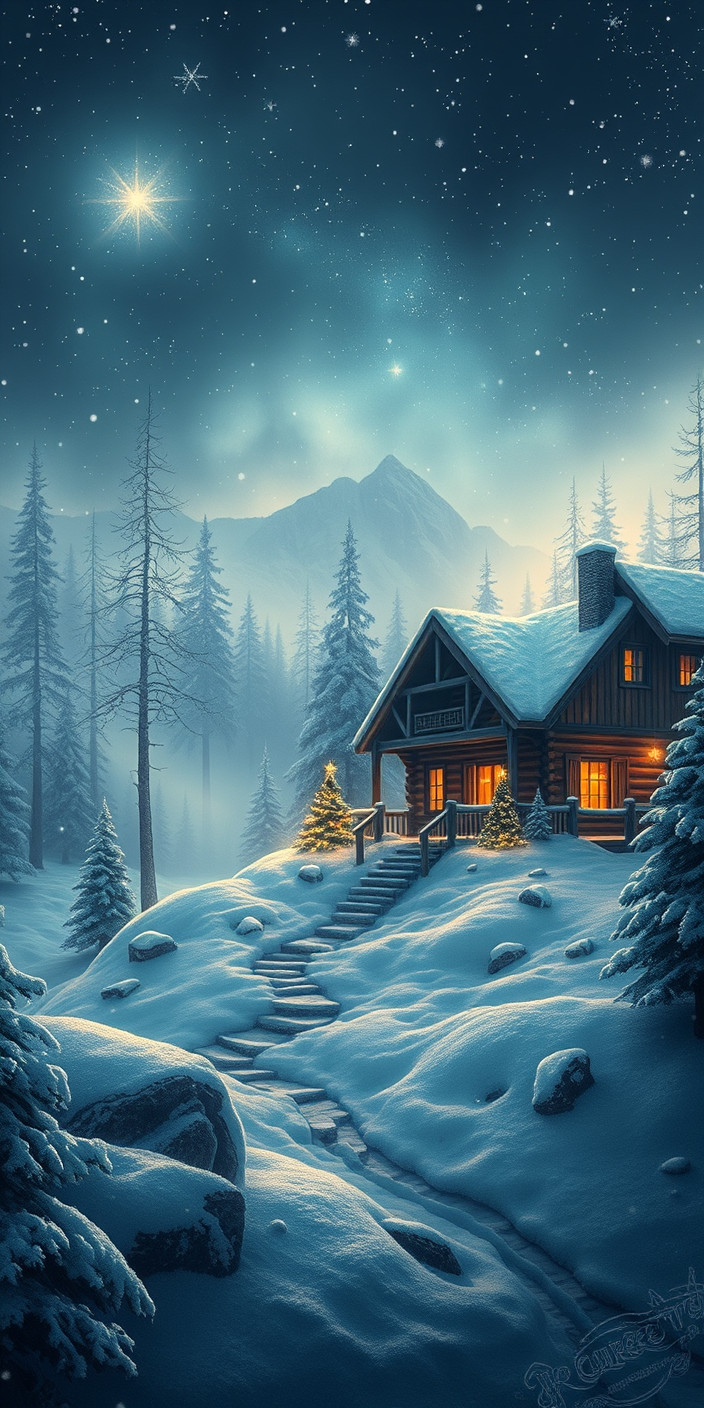 Christmas cabin 4 Phone Wallpaper