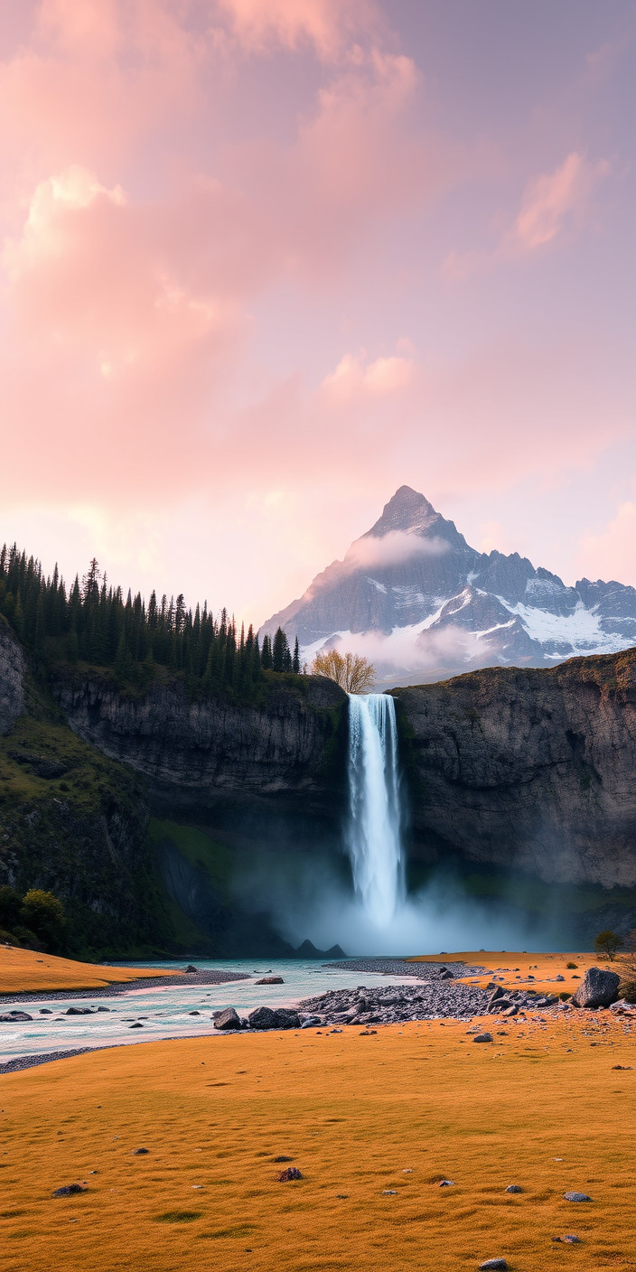 Mountain and waterfall 13 Phone Wallpaper