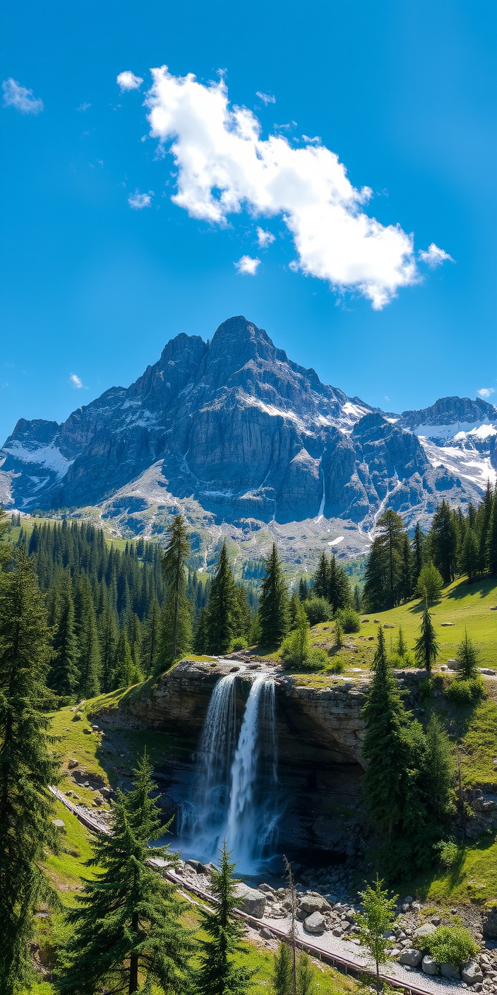 Mountain and waterfall 14 Phone Wallpaper