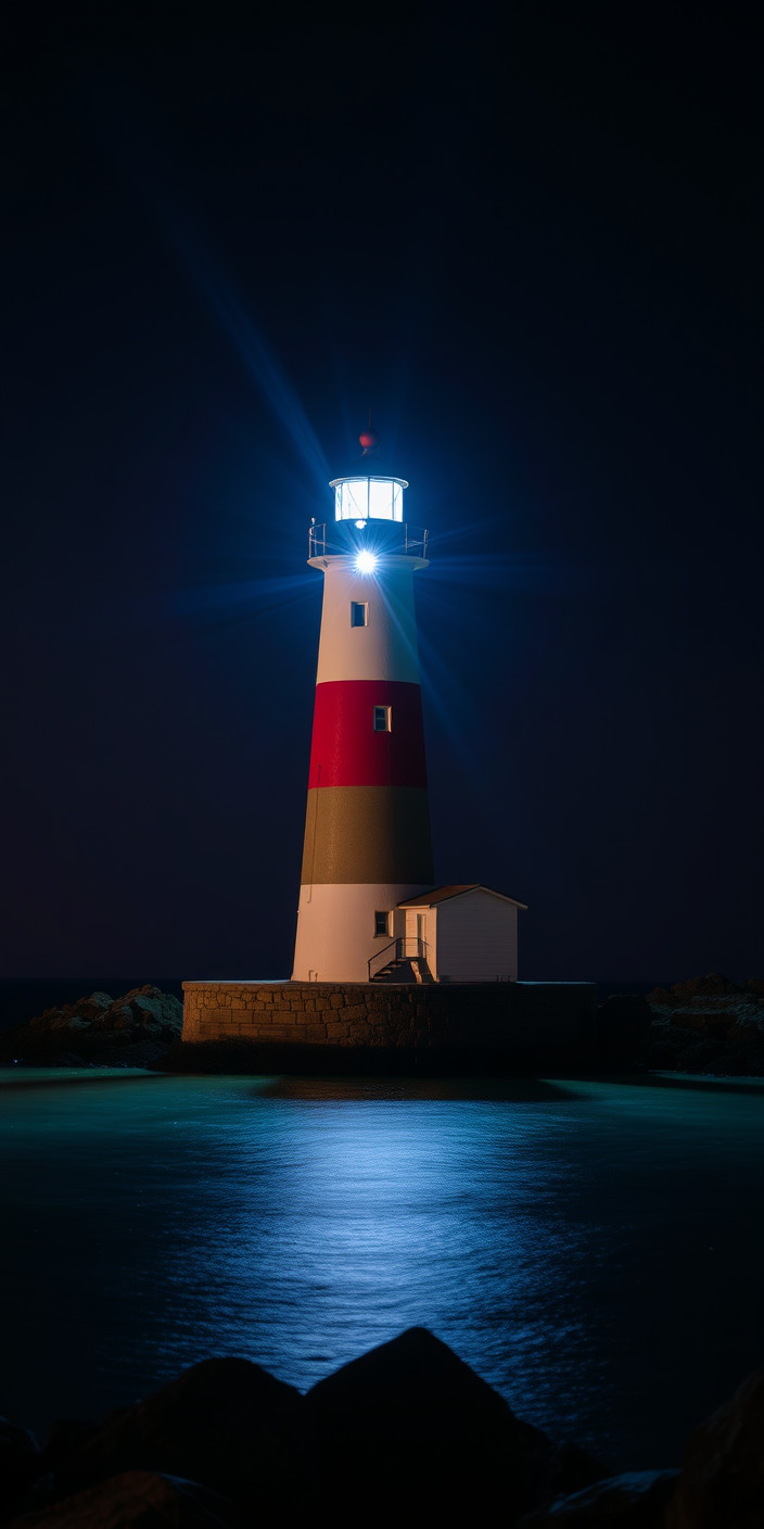 Lighthouse at night 2 Phone Wallpaper