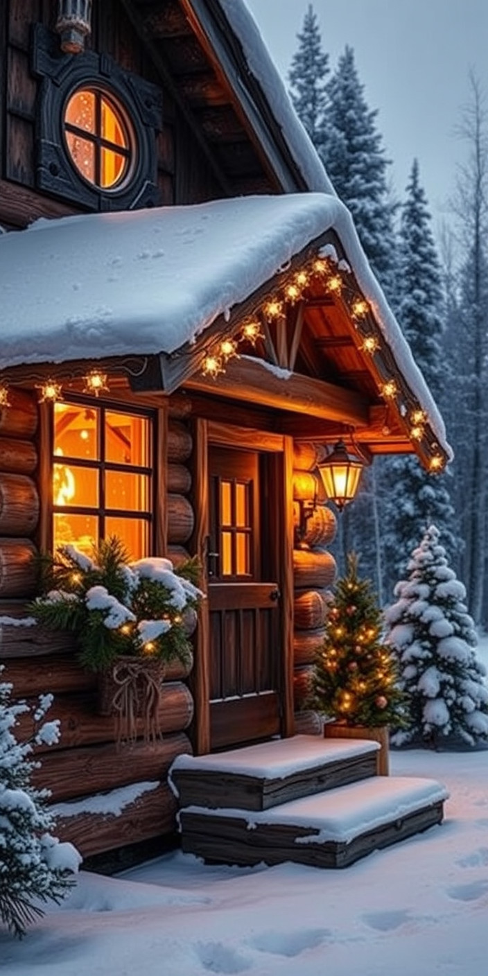 Log cabin christmas 1 Phone Wallpaper
