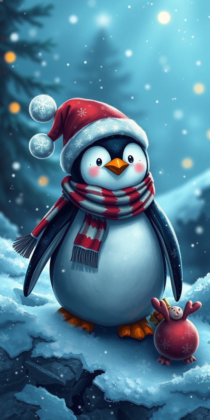 Christmas penguin 1 Phone Wallpaper