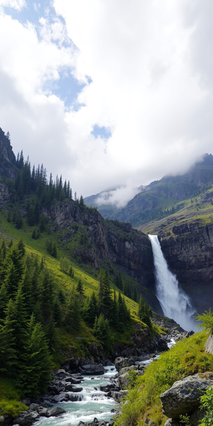 Mountain and waterfall 3 Phone Wallpaper