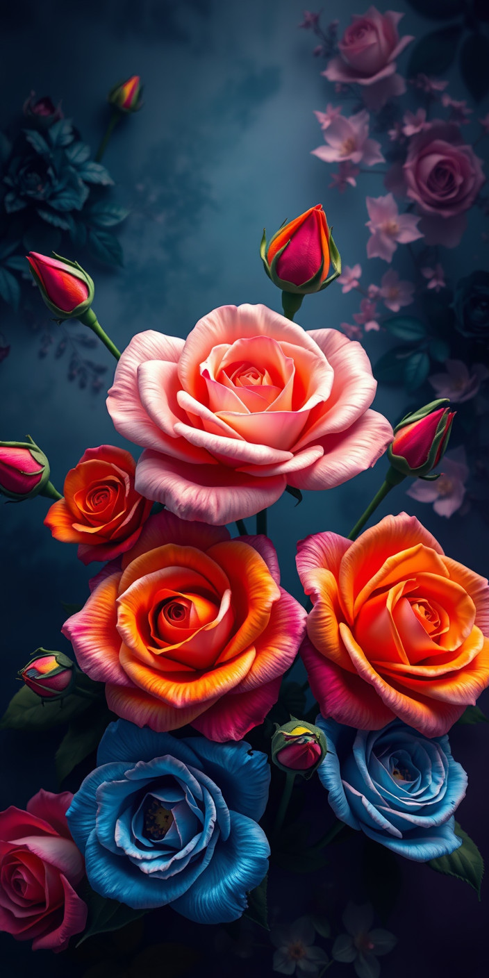 Colorful roses 1 Phone Wallpaper
