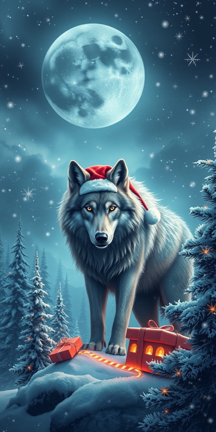 Christmas wolf 3 Phone Wallpaper
