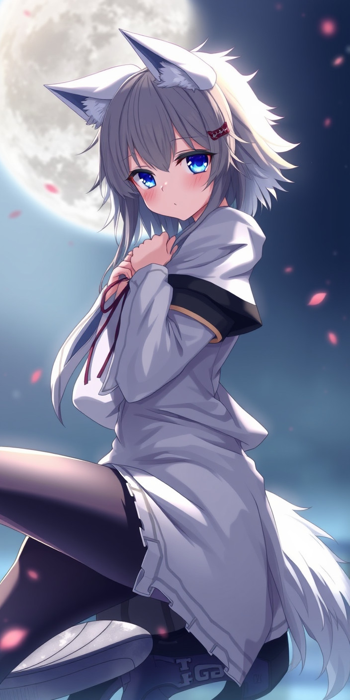 Anime wolf girl 4 Phone Wallpaper
