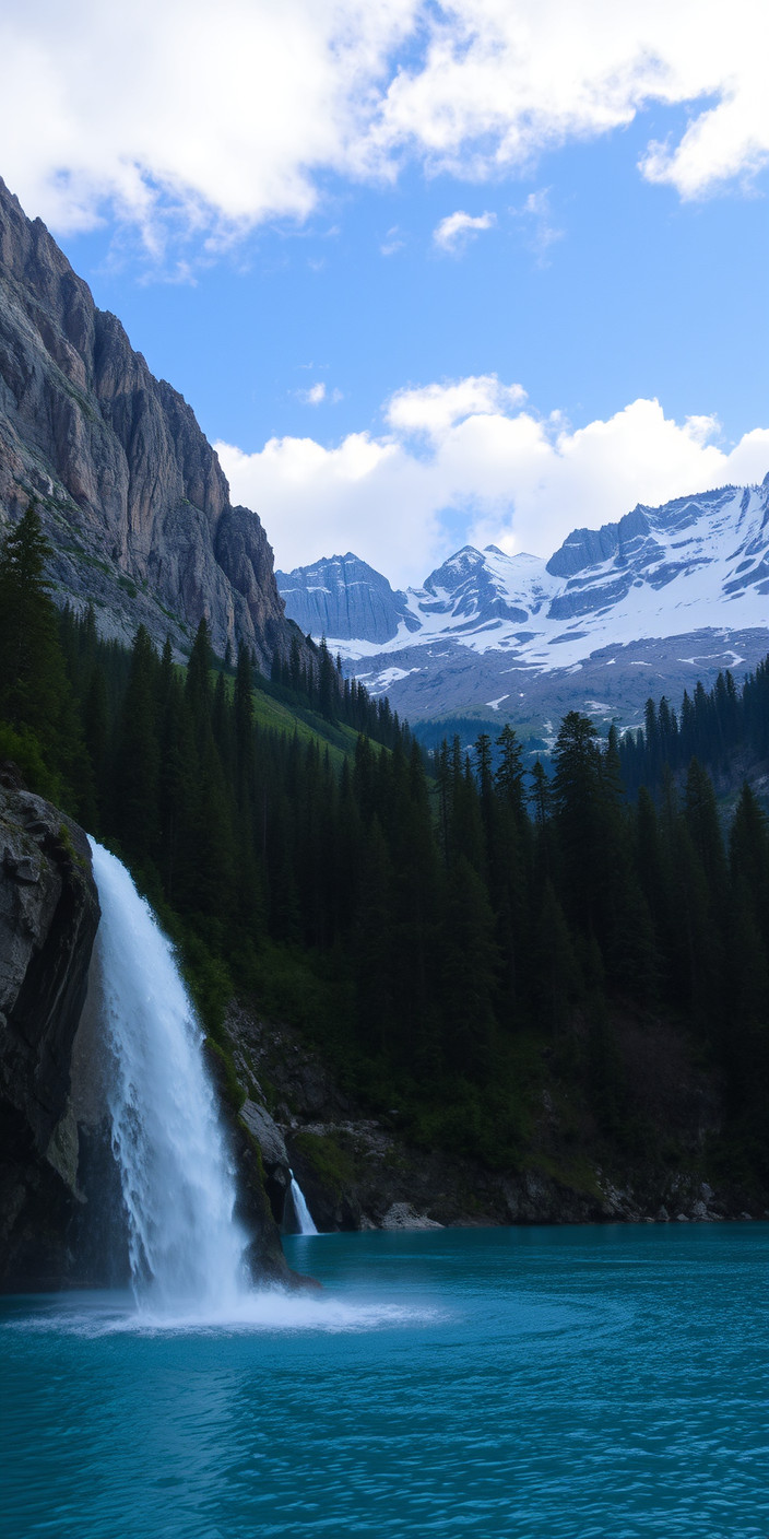 Mountain and waterfall 12 Phone Wallpaper