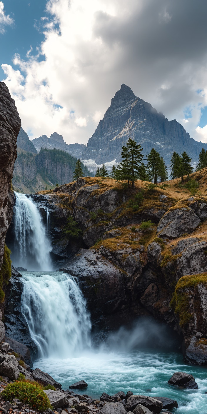 Mountain and waterfall 7 Phone Wallpaper