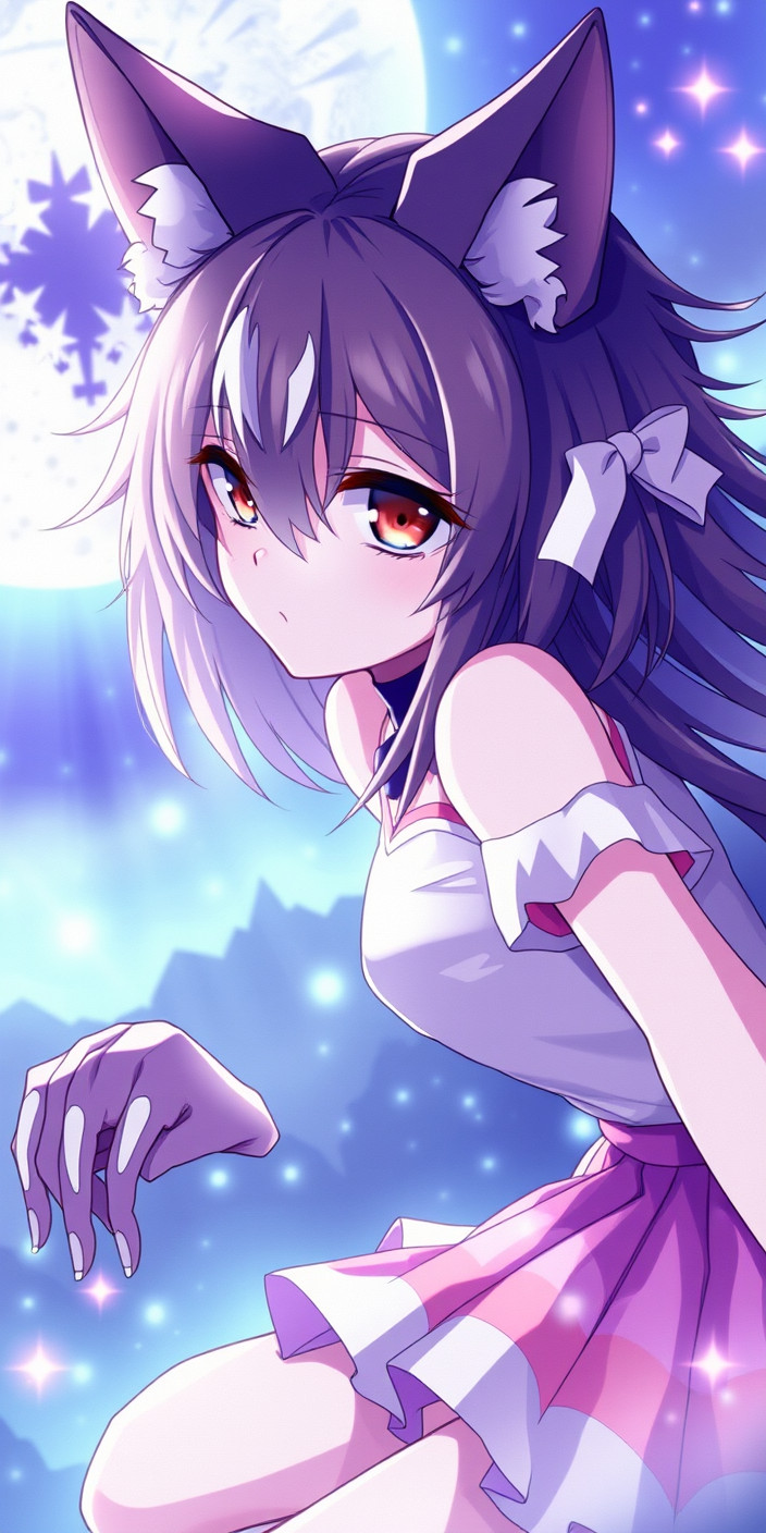 Anime wolf girl 3 Phone Wallpaper