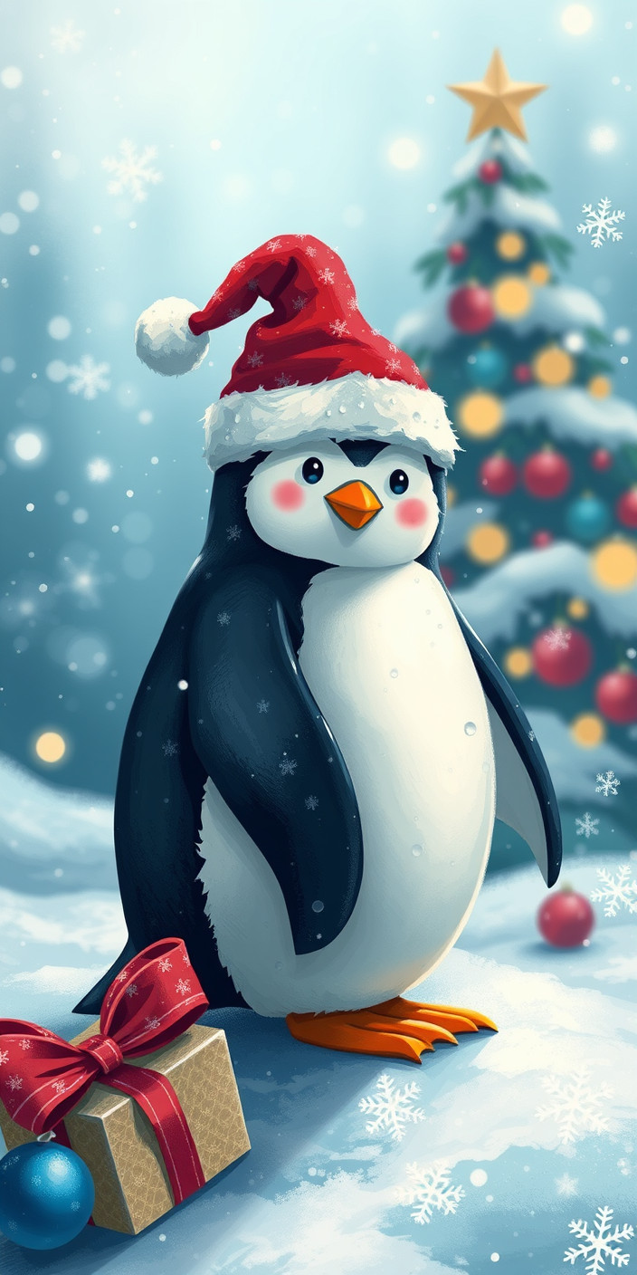 Christmas penguin 3 Phone Wallpaper