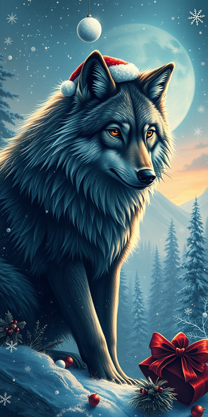 Christmas wolf 6 Phone Wallpaper