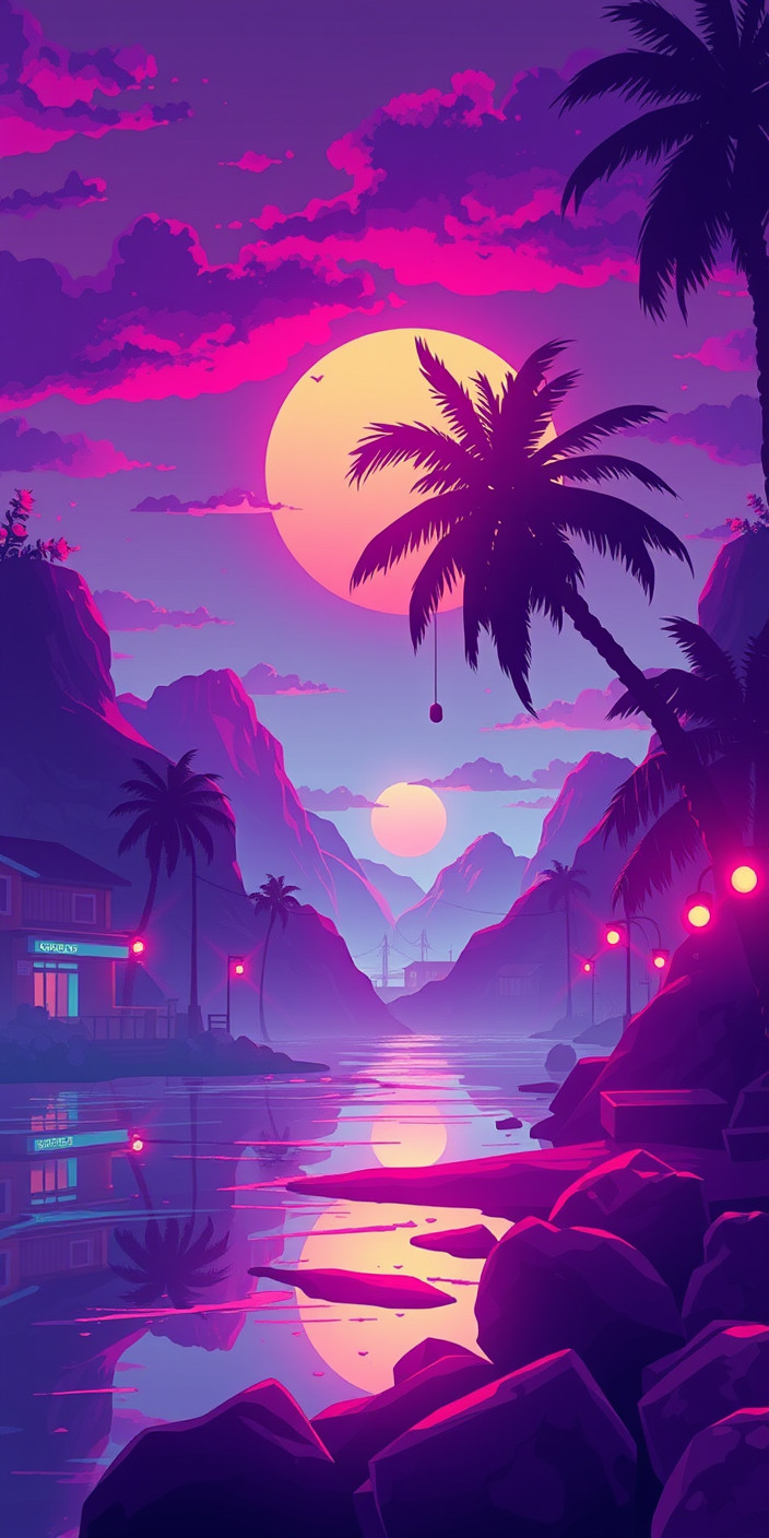 Neon sunset 8 Phone Wallpaper